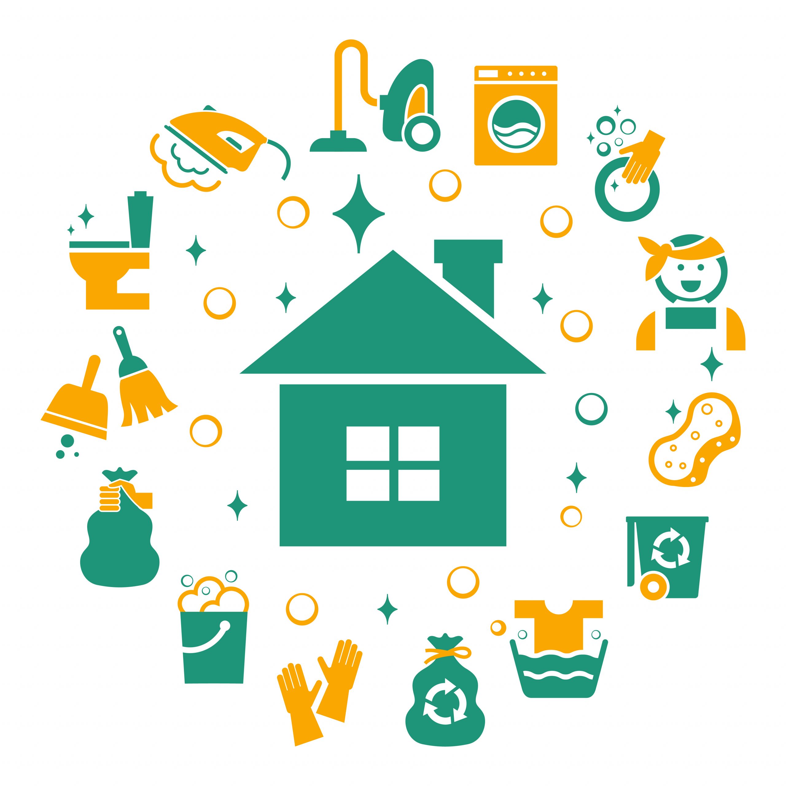 Household cleaning icons set